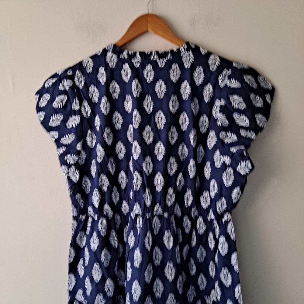 NWT J. Crew Factory Willa Dress Leaf Print Puff Sleeve Tiered Midi Navy Size 18 - Picture 7 of 13